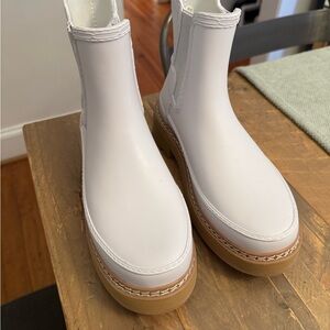 Hunter White Ankle Boots with Brown Soles